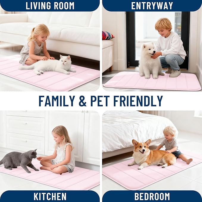 OLANLY Memory Foam Bath Mat 36x24, Super Soft Absorbent Bathroom Rugs, Quick Dry, Machine Washable Shower Floor Rugs, Bathmat Carpet, Bathroom Home Decor Accessories, Pink