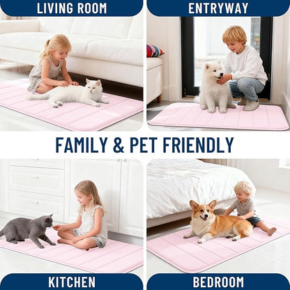 OLANLY Memory Foam Long Bathroom Rugs Runner 47x17, Super Soft Absorbent Bath Mat, Quick Dry, Machine Washable Shower Floor Rugs, Bathmat Carpet, Bathroom Home Decor Accessories, Pink