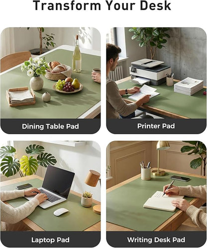 Aothia Faux Leather Desk Mat - Large Mouse Pad, Non-Slip PU Leather Blotter, Waterproof Writing Surface for Office and Home (Olive Green, 63" x 24")