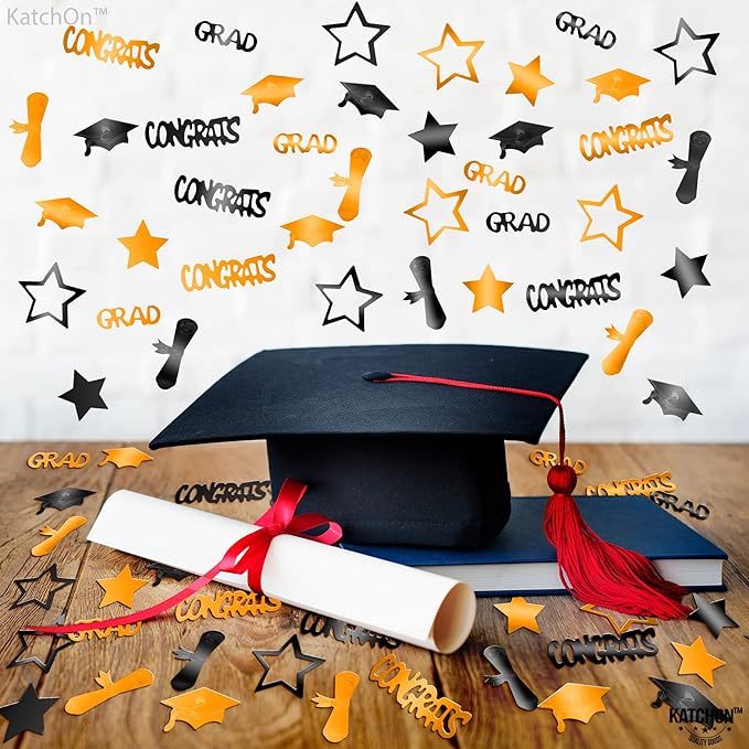 KatchOn, Congrats Grad Graduation Confetti 2025 - Pack of 1000 | Orange and Black Class of 2025 Decorations | Grad Confetti for Orange and Black Graduation Decorations 2025