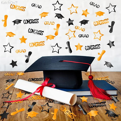 KatchOn, Congrats Grad Graduation Confetti 2025 - Pack of 1000 | Orange and Black Class of 2025 Decorations | Grad Confetti for Orange and Black Graduation Decorations 2025