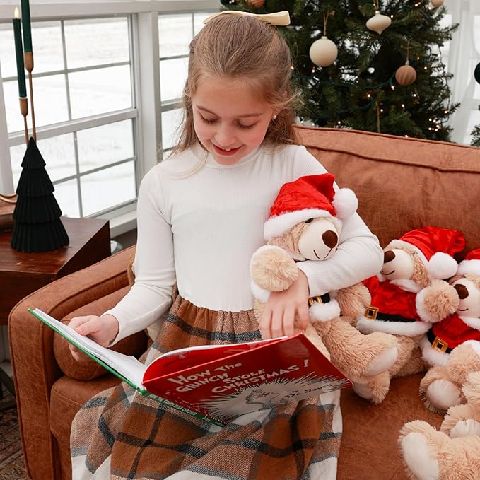 MaoGoLan 10 Pack Christmas Teddy Bears Stuffed Animal 14'' Plush Bear with Classic Santa Outfits - Removable Shirt & Hat Fit Most Small Plush Toys Christmas Decorations Gifts