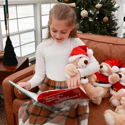 MaoGoLan 10 Pack Christmas Teddy Bears Stuffed Animal 14'' Plush Bear with Classic Santa Outfits - Removable Shirt & Hat Fit Most Small Plush Toys Christmas Decorations Gifts
