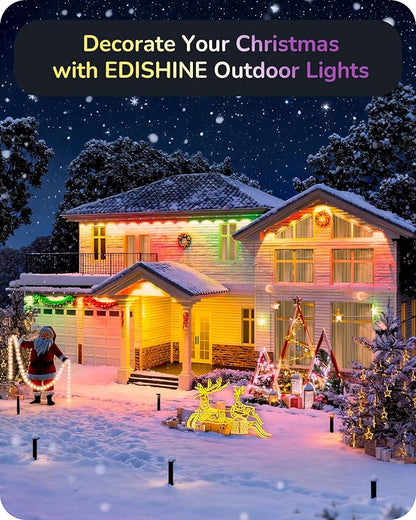 EDISHINE 100FT Cuttable Permanent Outdoor Lights PRO, 60 LED Smart RGB+IC+Warm White Eave Light, 111+ Scene Modes, App & Remote Control, IP67 Waterproof for House Christmas Decor, Alexa Google Enable