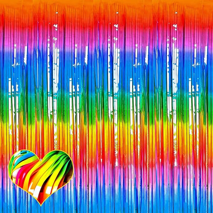 4 Pack Dark Rainbow Fringe Curtain Backdrop, 3.2Ft x 8.2Ft Metallic Tinsel Foil Fringe Streamers Background for Photo Booth Birthday Wedding Baby Shower Carnival Easter Mother’s Day Party Decorations