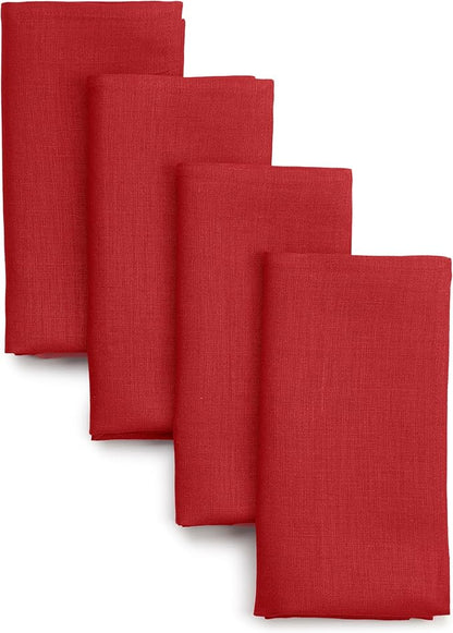 D'Moksha Homes Bright Red Linen Napkins 18 x 18 Inch - 100% Pure Linen Cloth Washable Dinner Napkins Set of 4 for Winter, Christmas, Holiday