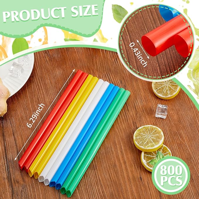 Tessco for you 600 Pcs 6 Inch Jumbo Smoothie Straws Bulk Large Plastic Disposable Bubble Tea Straws Wide-Mouthed Individually Wrapped for Tall Homemade Milkshakes Drinking(Bright Color)