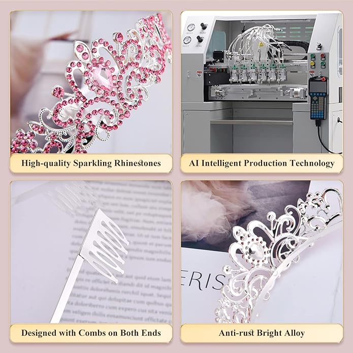 Sparkling Crystal Princess Tiaras for Women Girl Crown Queen Headband Fashion Headpiece for Wedding Birthday Bride Bridal Prom Party Hair Accessories Valentines Mothers Day Gifts