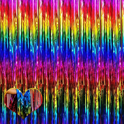 4 Pack Rainbow Fringe Curtain Backdrop, 3.2Ft x 8.2Ft Metallic Tinsel Foil Fringe Streamers Background for Photo Booth Birthday Wedding Baby Shower Party Thanksgiving Christmas Decorations