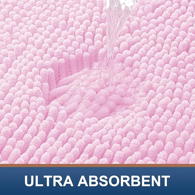 Smiry Luxury Chenille Bathroom Rugs 36x24, Extra Soft and Absorbent Shaggy Bath Mat, Machine Washable, Non-Slip Plush Carpet Runner for Tub, Shower, and Floor, Home Decor Accessories, Pink