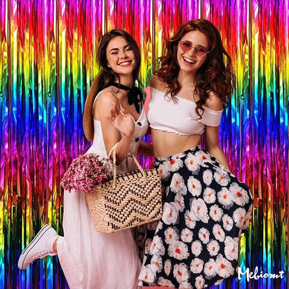 4 Pack Rainbow Fringe Curtain Backdrop, 3.2Ft x 8.2Ft Colorful Metallic Tinsel Foil Fringe Streamers for Photo Booth Birthday Wedding Baby Shower Carnival Easter Mother’s Day Party Decorations