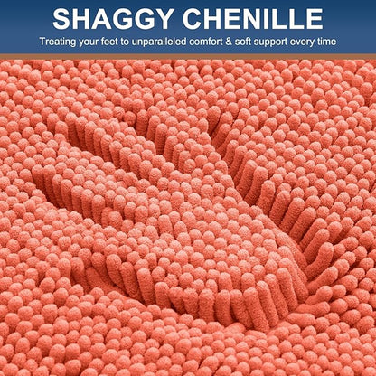 Smiry Luxury Chenille Bathroom Rugs 47x24, Extra Soft and Absorbent Shaggy Bath Mat, Machine Washable, Non-Slip Plush Carpet Runner for Tub, Shower, and Floor, Home Decor Accessories, Coral