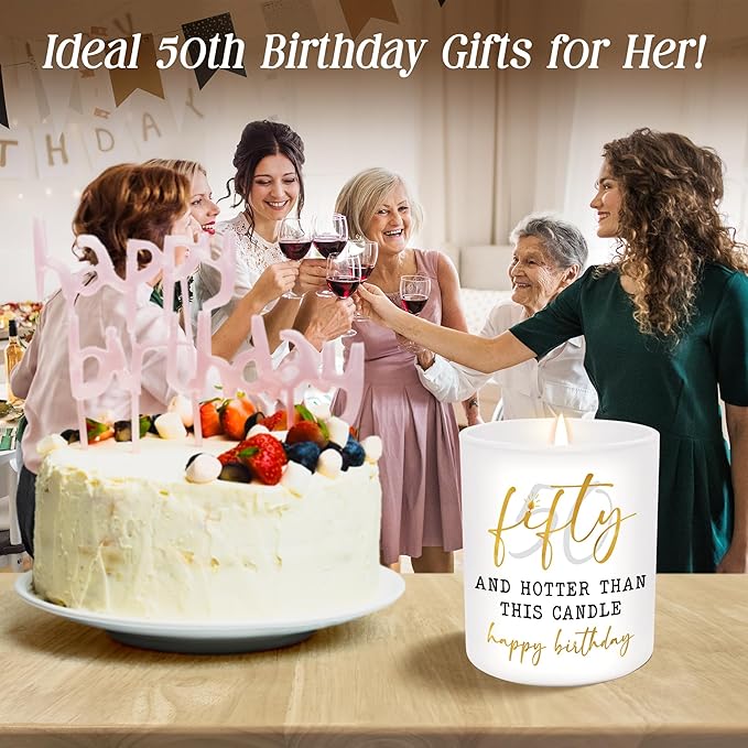 Christmas 50th Birthday Gifts for Her - Long Lasting Vanilla Lavender Candle 10 oz - Funny 1975 Birthday Gifts for Women Wife Mom Sister Friend, Gift for 50 Year Old Woman, Fifty Candles