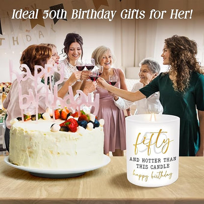 Christmas 50th Birthday Gifts for Her - Long Lasting Vanilla Lavender Candle 10 oz - Funny 1975 Birthday Gifts for Women Wife Mom Sister Friend, Gift for 50 Year Old Woman, Fifty Candles