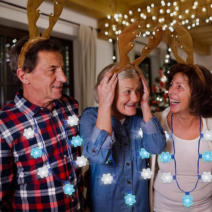 3PCS Christmas Light Necklace Light up, 3 Glow Modes Christmas Accessories, 7 Light Bulbs Blue White Snowflakes, Wearable Xmas Party Favors for Ugly Sweater Parties, New Year Party Supplies