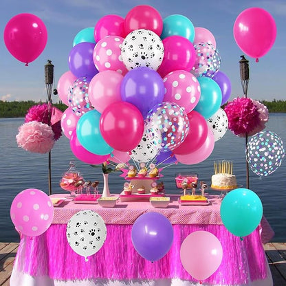 Dog Paw Balloons Set 60 Pcs 12 Inch Pink Purple Blue Balloons Puppy Paw Print Polka Dot Balloon Hot Pink Purple Teal Blue Turquoise Balloon for Kids Girls Baby Shower Birthday Party Decorations