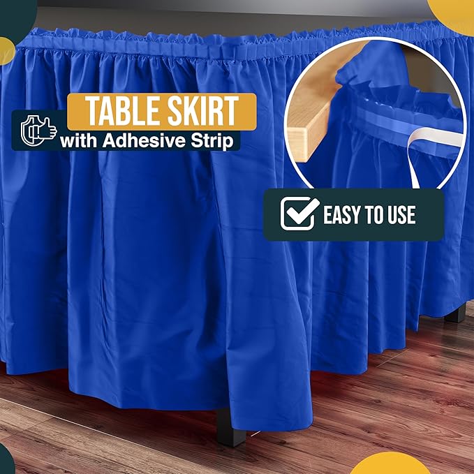 Exquisite Ruffle Table Skirt Dark Blue 6 Pack 14 Ft Long Table Skirts for Rectangle Tables 6ft Plus or Round Tables Skirts with Adhesive Strip for Gender Reveal Decor & Happy Birthday Parties
