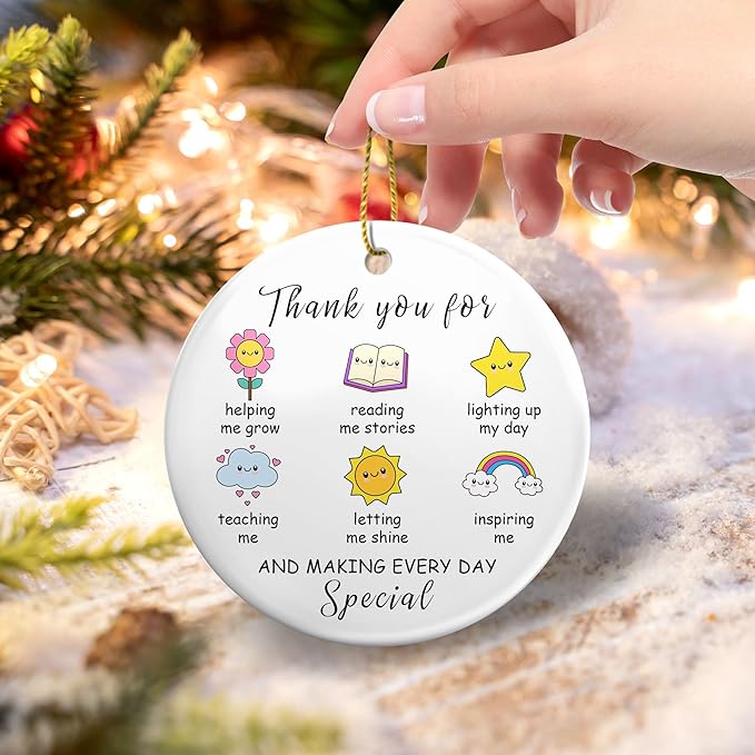 Thank You Gifts for Teachers 2025 Teacher Christmas Ornament Ceramic Appreciation Ornaments Gifts for Teacher Women Men Christmas Tree Decorations Hanging Ornament Xmas Keepsake Gift Ideas