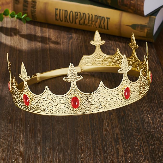 Generic King Crowns Metal Hair Band for Men Gold Crowns and Tiara for Theme Birthday Party Costume Accessories (Gold), Golden Ruby