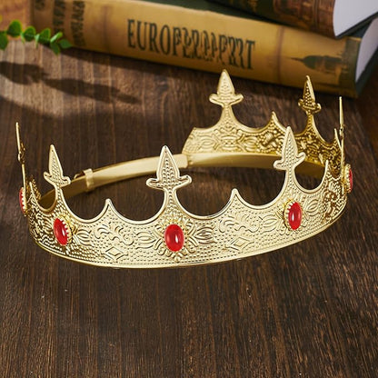 Generic King Crowns Metal Hair Band for Men Gold Crowns and Tiara for Theme Birthday Party Costume Accessories (Gold), Golden Ruby