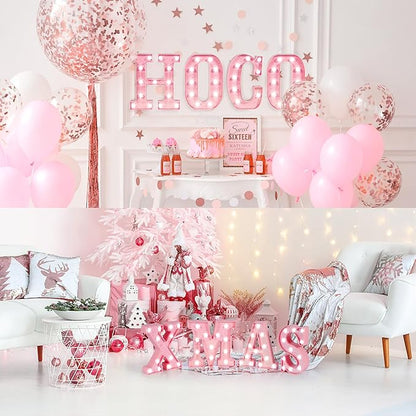 Pink LED Marquee Light Up Letters, Glitter Alphabet Letter Lights for Birthday Party Decorations, Battery Operated Letter Signs for Girls Room Table Decor, Pink letter U with Cool White Lights