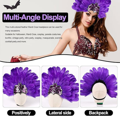 Women's Carnival Feather Headpieces Sequin Headdress for Wedding Masquerade Party Cosplay Feather Headbands