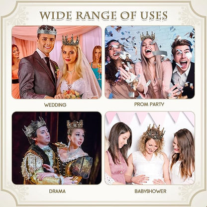 Sureio 2 Pcs King and Queen Crowns Set Antique Baroque Royalty Tiaras Costume Accessories for Halloween Couple Cosplay, Birthday Wedding Prom Party(Gothic Style)