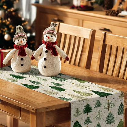 Christmas Tree Table Runner 13x72 Inch Winter Forest Burlap Farmhouse Dining Table Decoration Green Pine Trees Holiday Tablecloth for Kitchen Dining Room Indoor Outdoor Party Home Decor