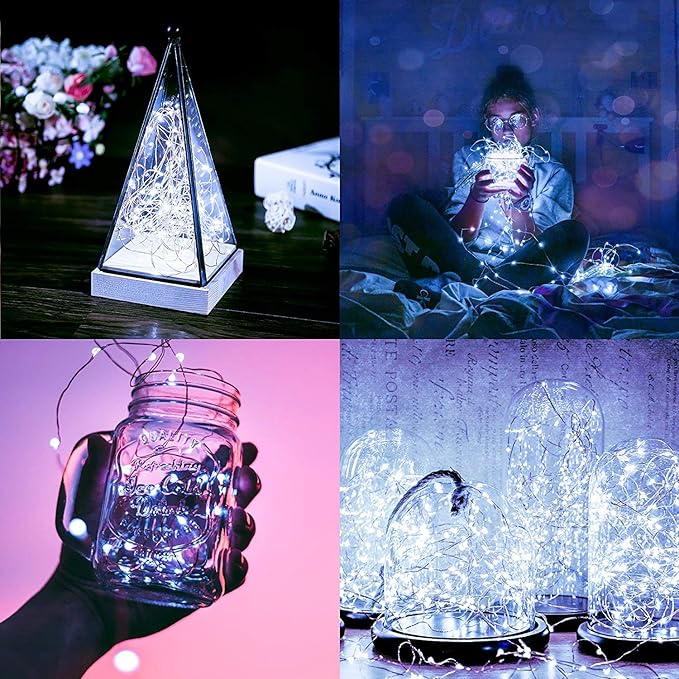 Metaku 2 Pack 33Ft 100 LED Fairy Lights Battery Operated String Lights with Remote Timer, LED Twinkle Lights for Bedroom, Party, Wedding, Tree, Centerpiece, Christmas, White