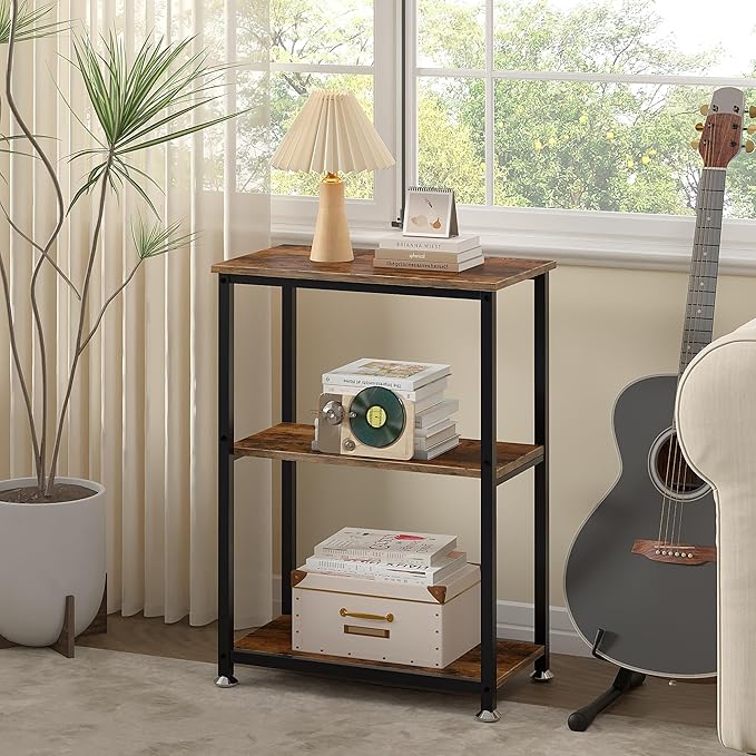 VECELO Tall End Side Table,30" Height Nightstand with 3-Tier Storage Shelf for Living Room Bedroom Office Hallway Study