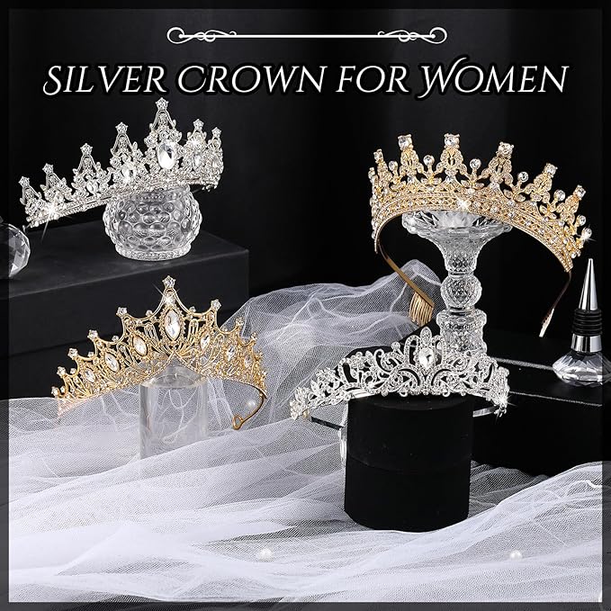Kigeli 4 Pack Queen Crowns for Women Pageant Crown with Combs Princess Rhinestones Tiara Headband Prom Tiara for Quinceanera Birthday Cosplay Wedding(Gold and Silver)
