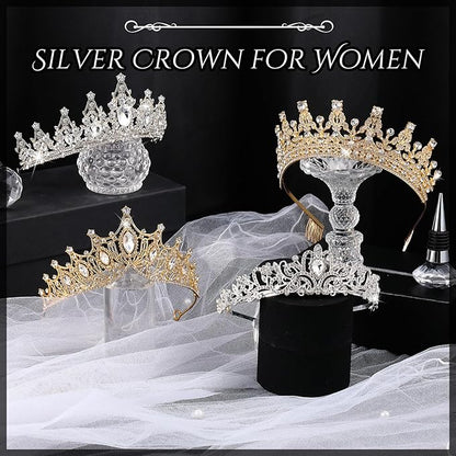Kigeli 4 Pack Queen Crowns for Women Pageant Crown with Combs Princess Rhinestones Tiara Headband Prom Tiara for Quinceanera Birthday Cosplay Wedding(Gold and Silver)