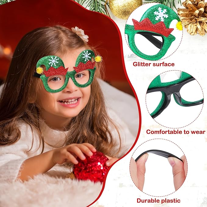 Aodaer 16 Pcs Christmas Party Favors, Christmas Glasses and Headbands Ornaments, Xmas Head Boppers and Glitter Eyewear Costume Accessories for Xmas Party Supplies & Photo Booth
