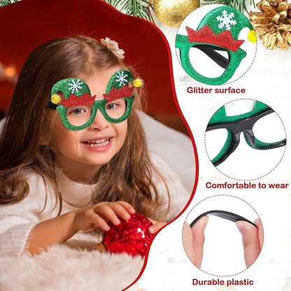 Aodaer 16 Pcs Christmas Party Favors, Christmas Glasses and Headbands Ornaments, Xmas Head Boppers and Glitter Eyewear Costume Accessories for Xmas Party Supplies & Photo Booth