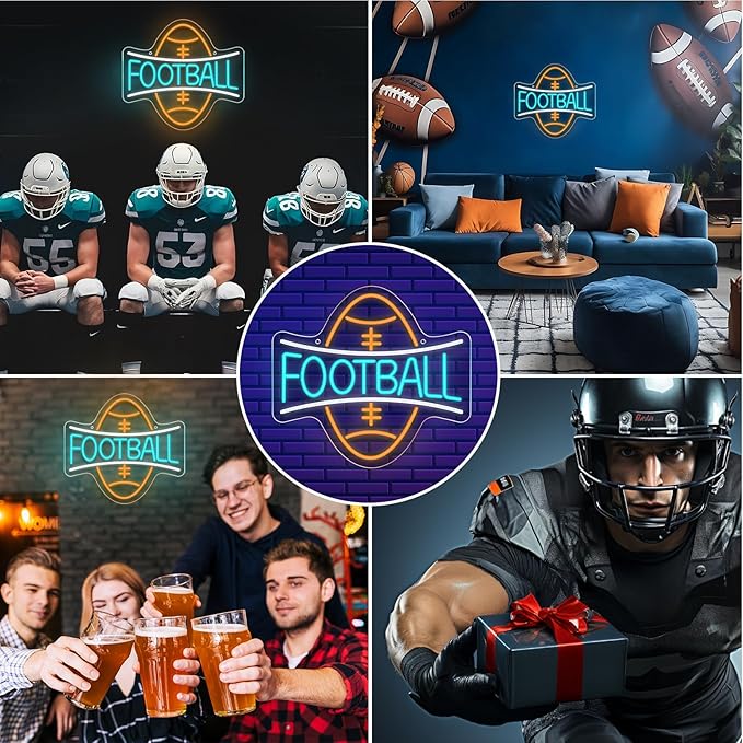 Football Neon Sign, Wootfairy Led Sport Neon Signs for Wall Decor, Dimmable Neon Light for Man Cave & Game Room Decor, Bedroom, Bar Club, Sports decor for Men, Teens