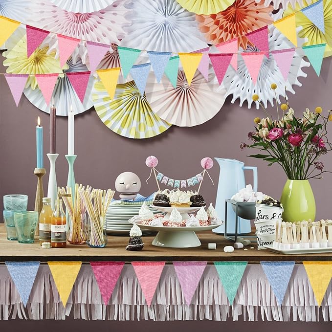 72 Flags Imitated Burlap Pennant Banner Multicolor Fabric Triangle Flag Bunting for Summer Party and Festival Classroom Hanging Decoration