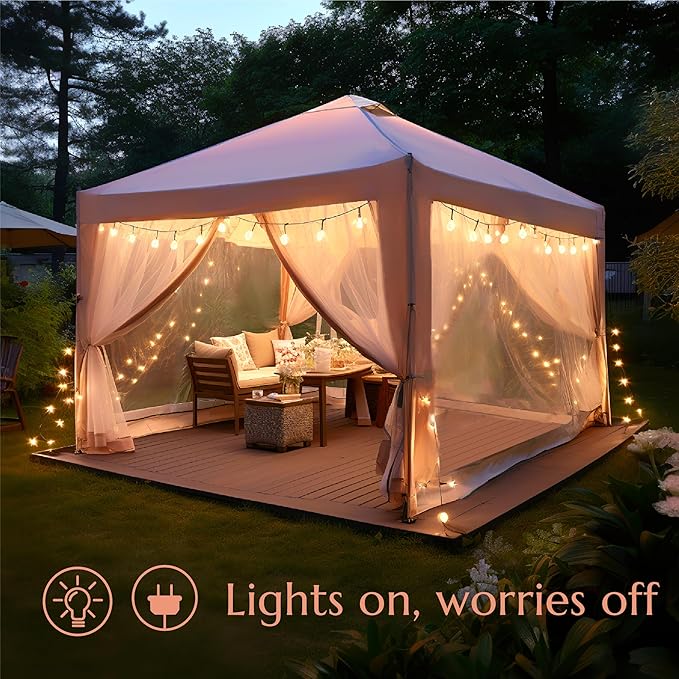 PHI VILLA 10' x 10' Pop Up Canopy Tent with Netting, Instant Gazebo, Ez up Screen House Room with Carry Bag, Height Adjustable, for Outdoor, Garden, Patio