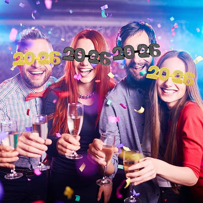 Konohan 6 Pcs 2026 New Year Eve Glasses Glitter Number Sunglasses Eyeglasses for New Years Party Supplies Festival Photo Prop (Gold Black)