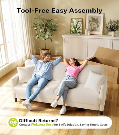 83" Couches for Living Room, Comfy Sofas for Living Room, Teddy Sofa Couch, Tool-Free Setup Loveseat Sofa, All-Wood Love Seat Couches, Small Couch 2 Pillows Included, Cream White