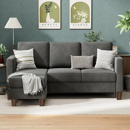 VICTONE Convertible Sectional Sofa Couch, 3 Seat L-Shaped Sofa with Linen Fabric Ottoman Small Couch for Small Apartments, Living Room and Office (Linen Fabric, Dark Gray)