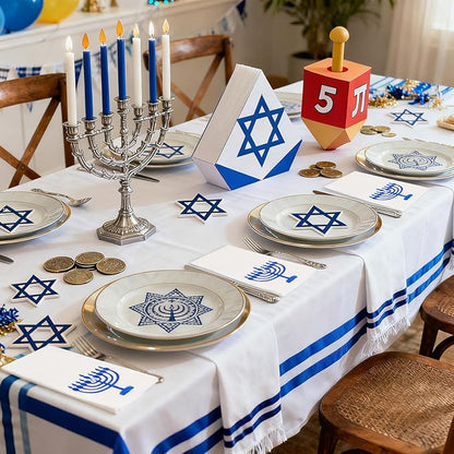 50 Pack Hanukkah Napkins - Blue and White Paper Napkins - Heavy Duty Cloth-Like Feel Napkin with Menorah Candles - Disposable Hand Towels for Kitchen Table Bathroom Holiday Decor