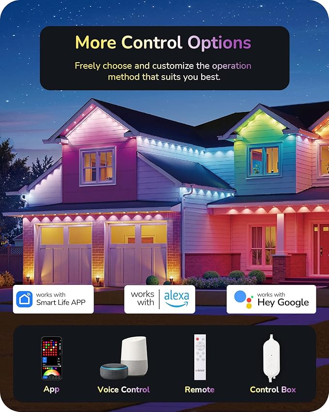 EDISHINE 150FT Cuttable Permanent Outdoor Xmas Lights for House PRO, 90 LED Smart RGB+IC+Warm White Eave Light, 111+ Scene Modes, App/Remote, IP67 Waterproof for Year-Round Decor, Alexa Google Enable