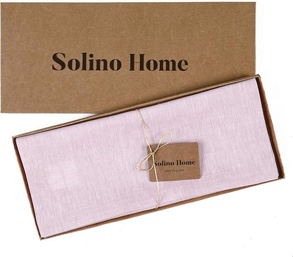 Solino Home Linen Table Runner 156 Inches Long - Athena, 100% Pure Linen Bubblegum Pink Table Runner 14 x 156 Inch for Dining