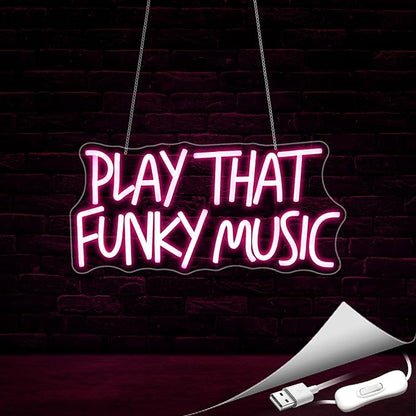 Neon Sign, Play That Funky Music Neon Signs for Wall Decor Neon Pink LED Signs Room Neon Light Up Signs Home Decor for Business Bedroom Club Party Bars Shop USB Operated