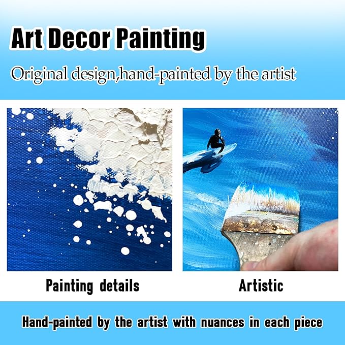 Ocean Artwork Wall Decor for Living Room Blue and White Canvas Wall Art for Office Sea Painting Wall Art for Bedroom Size 20 x 40 Inch
