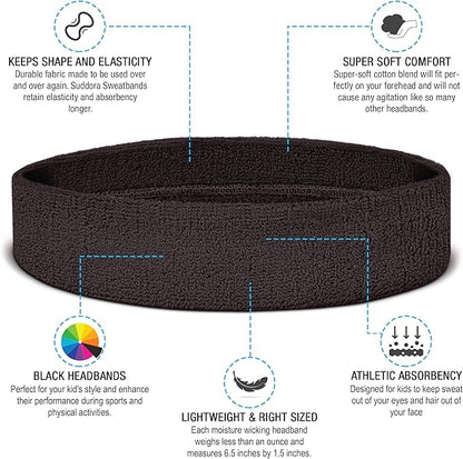 Suddora Toddlers Headbands, Sports Sweatbands for Kids, Non-Slip and Lightweight Fabric Bands for Youth Basketball, Soccer, and Tennis, Moisture-Wicking Bands for Cosplay & Costumes
