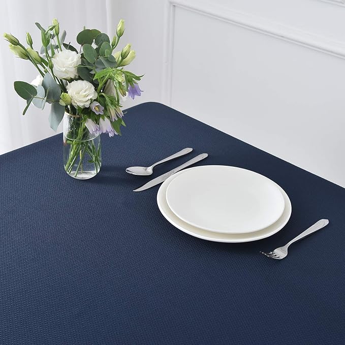 maxmill Textured Tablecloth Stain Resistant Waterproof and Wrinkle Resistant Washable Soft Table Cloth, Fabric Table Cover for Dining Room and Outdoor Use, Rectangle 60 x 120 Inch, Navy Blue