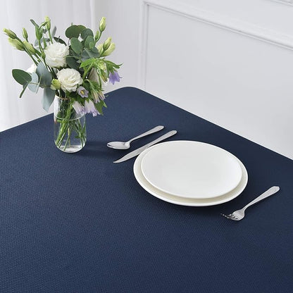 maxmill Rectangle Textured Tablecloth Waterproof Spillproof Wrinkle Free Table Cloth, Kitchen Dinning Tabletop Decoration, Fabric Table Cover for Outdoor and Indoor Use, 52 x 70 Inch, Navy Blue