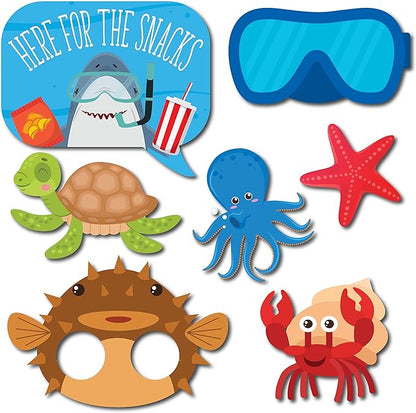 Under The Sea Photo Booth Props - 41-pc Photobooth Kit with 8 x 10-Inch Sign, 60 Adhesive Pads, 45 Sticks - Under The Sea Decorations - Under The Sea Party Decorations