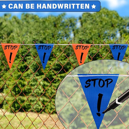 105ft Pennant Banner Flag, 7"x10" Fluorescent Orange and Blue Safety Flagging Banner Warning Flag for Construction Site/Traffic Control/Boundary Barrier Signs, Perimeter Marking Flags on String, 45 Flags
